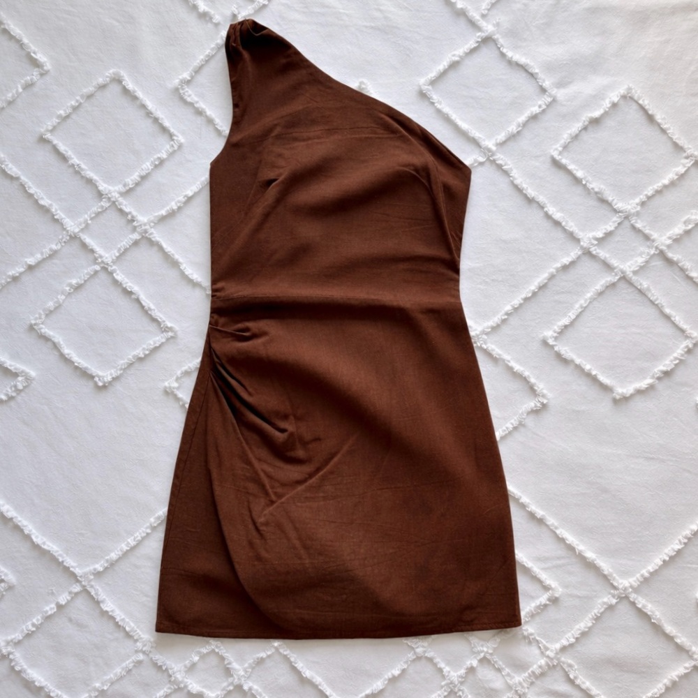 Park & Fifth Linen Mini Dress | Brown | Wedding Guest Dress | Size XS
